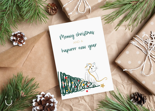 Meowy Christmas and a hapurrr new year - kerstkaartjes