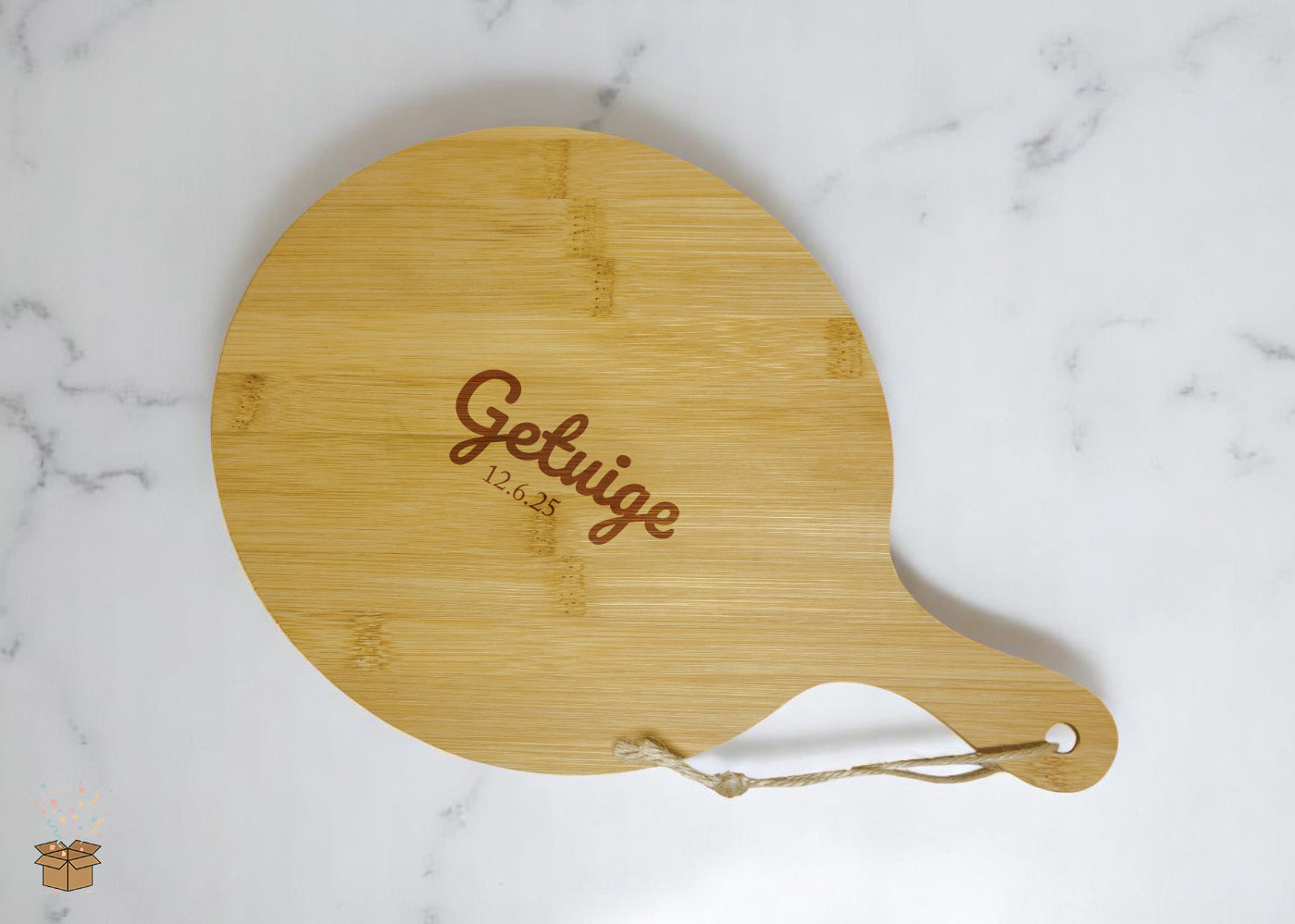 Kleine snijplank rond - hout gegraveerd - Getuige vragen