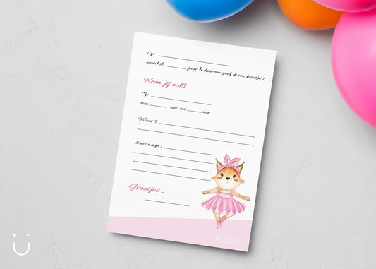 Uitnodiging kinderfeestje "Ballerina" + enveloppen - Deugeniet - Uitnodiging verjaardagsfeestje