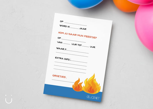Uitnodiging kinderfeestje "Brandweer" + enveloppen - Deugeniet - Uitnodiging verjaardagsfeestje