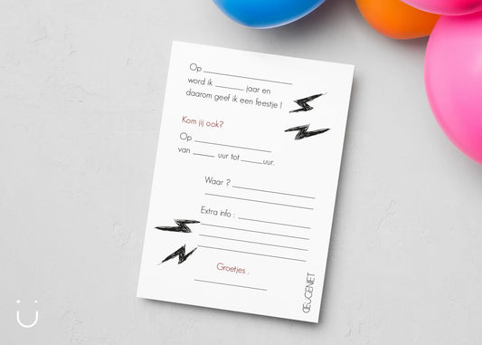 Uitnodiging kinderfeestje "Gitaar" + enveloppen - Deugeniet - Uitnodiging verjaardagsfeestje