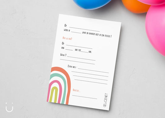 Uitnodiging kinderfeestje "Regenboog" + enveloppen - Deugeniet - Uitnodiging verjaardagsfeestje