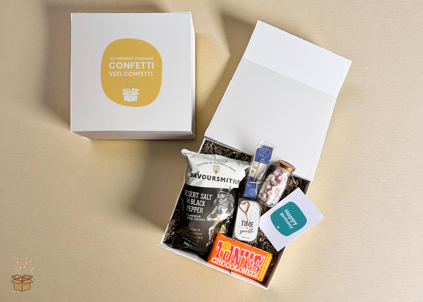 Cadeaubox M "Lekkernijen" - "Jij verdient confetti"