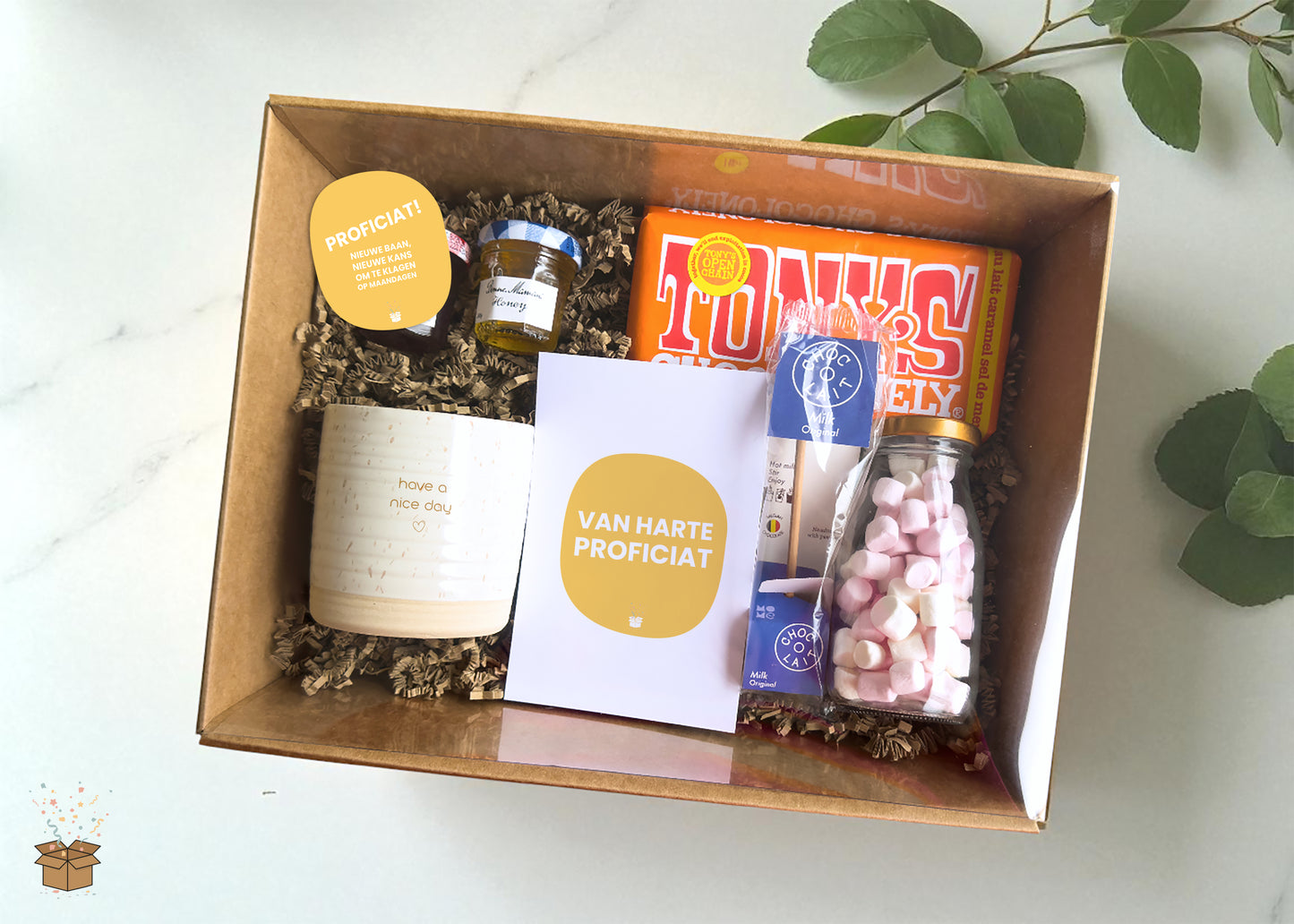Cadeaubox S "Lekkernijen" - "Proficiat, nieuwe baan"