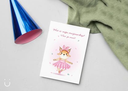 Uitnodiging kinderfeestje "Ballerina" + enveloppen - Deugeniet - Uitnodiging verjaardagsfeestje