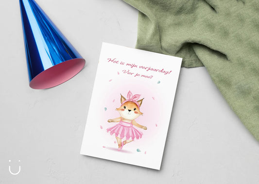 Uitnodiging kinderfeestje "Ballerina" + enveloppen - Deugeniet - Uitnodiging verjaardagsfeestje