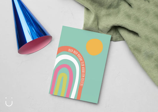 Uitnodiging kinderfeestje "Regenboog" + enveloppen - Deugeniet - Uitnodiging verjaardagsfeestje